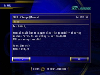 Screen ze hry F.A. Premier League Football Manager 2000, The