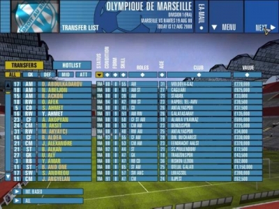 Screen ze hry F.A. Premier League Football Manager 2001, The