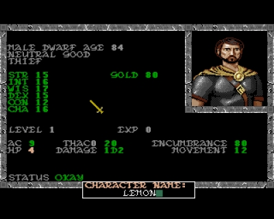 Screen ze hry Advanced Dungeons & Dragons: Pool of Radiance