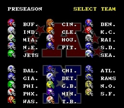 Screen ze hry Tecmo Super Bowl