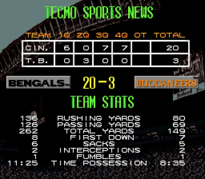 Screen ze hry Tecmo Super Bowl III: Final Edition