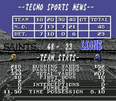 Screen ze hry Tecmo Super Bowl II