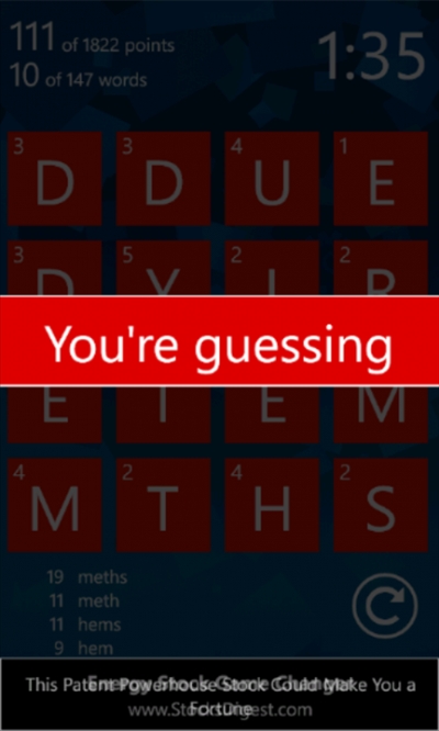 Screen ze hry Wordament