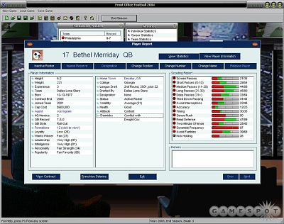 Screen Front Office Football 2004