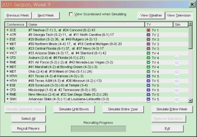 Screen ze hry Front Office Football: The College Years